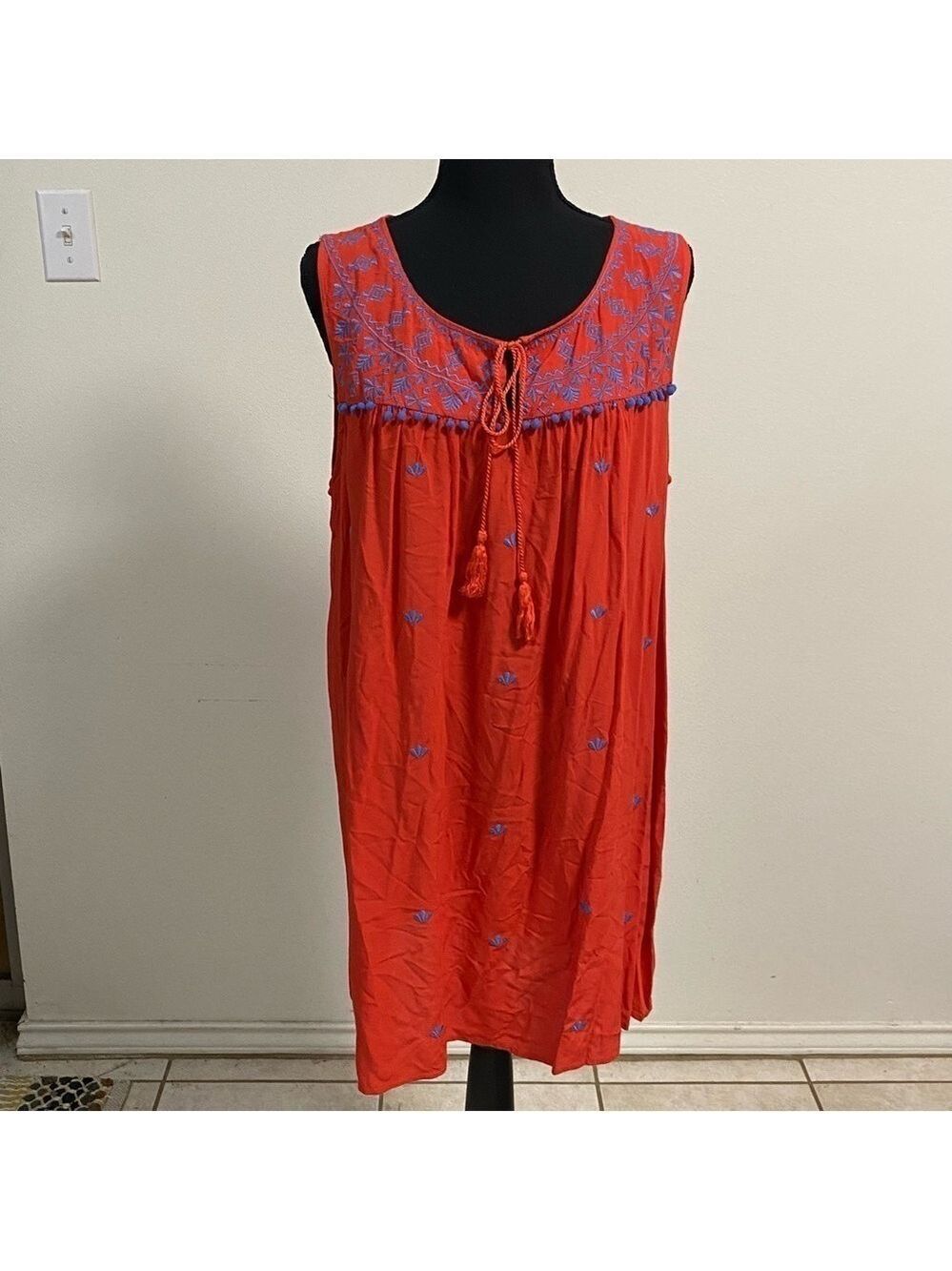 Umgee Embroidered Sleeveless Mini Dress Red Orange Size Large